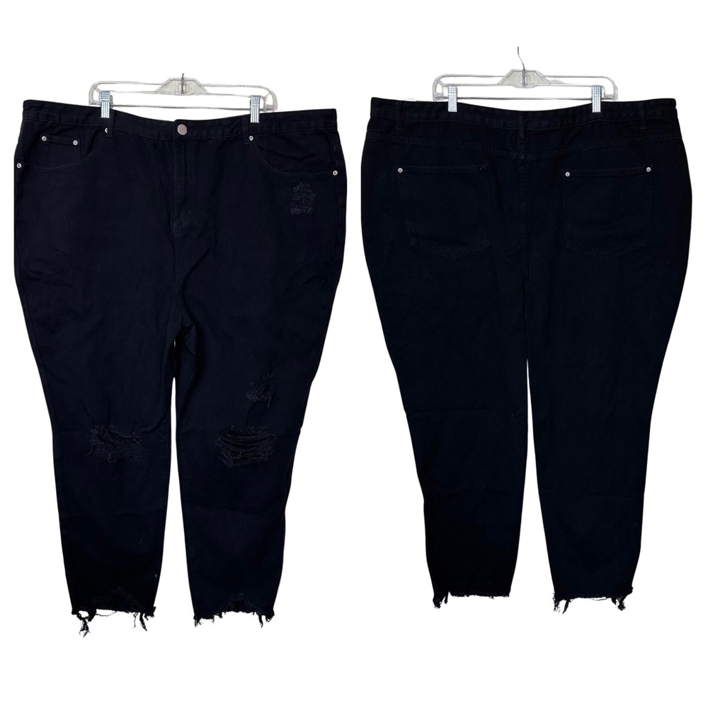 Nasty Gal Black Distressed Destroyed Crop Step Hem Denim Ankle Jeans US Size 22